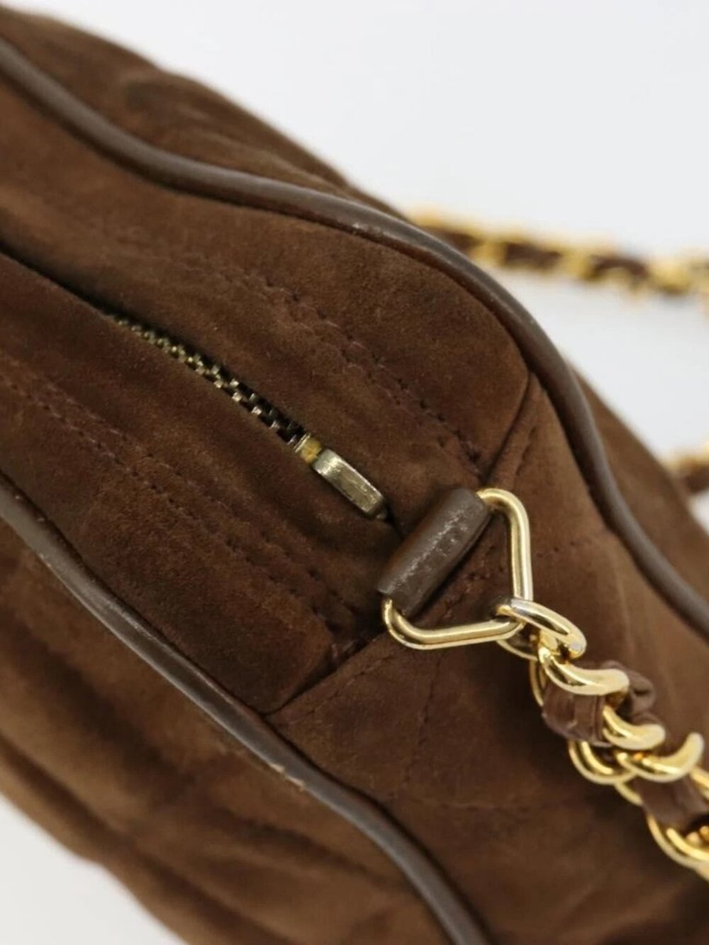 CHANEL Matelasse Chain Shoulder Bag Suede Brown Gold CC Auth BA12895 - Picture 13 of 15